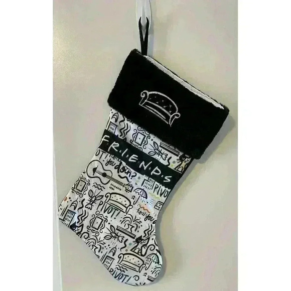 New FRIENDS Christmas Stocking Central Perk Joey Ross Rachel Monica Phoebe Black - Picture 1 of 3